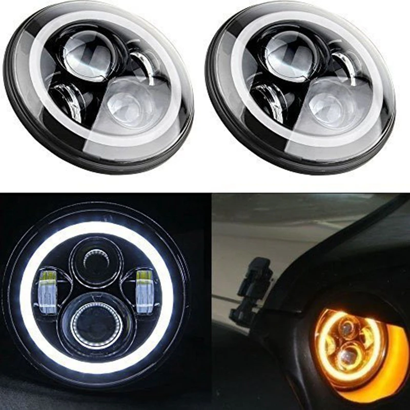 For UAZ 4x4 Jungle Lada urban Niva 7&quot black LED H4 headlight motor lamps headlamp for Jeep JK TJ LJ Land Rover Defender | Автомобили и