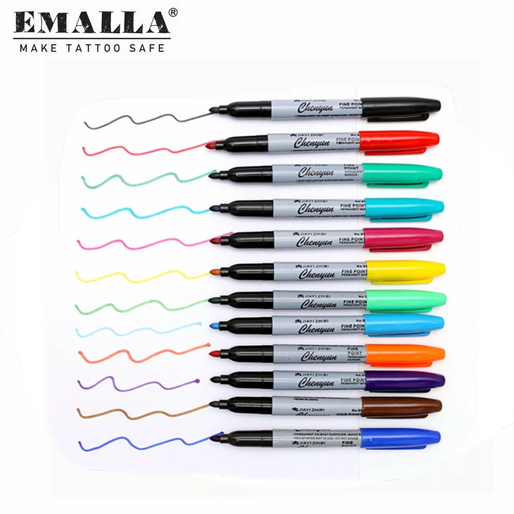 

12PCS Tattoo Marker Pen Waterproof Tattoo Pens Tattoo Body Art Skin Marking Pen Tattoo Accessories Tattoo Supplies Free Shipping