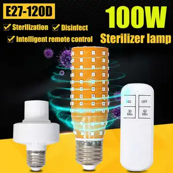 

100W UV Germicidal Sterilization Lamp LED Bulb Disinfection Light E27 Lamp Holder Base Remote Control Ultraviolet IP66 120 Beads