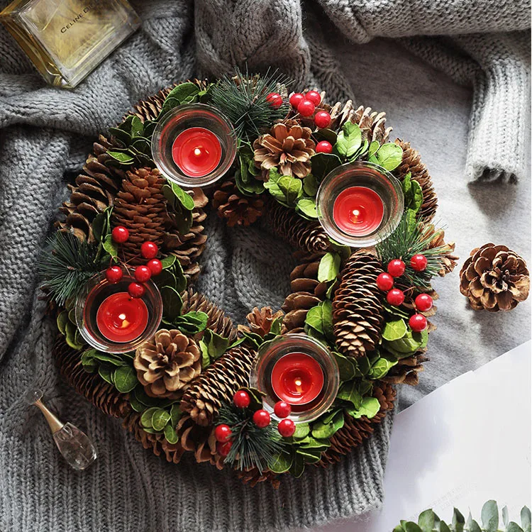 Rustic Decor Wreath Home Candle Holder Christmas Centerpiece Table Decor Natal Christmas Candle Rin