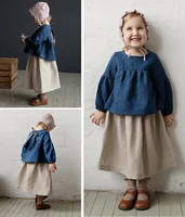 Chic Back Bow Tie Linen Shirt Girls 2024 New Solid Color Casual Loose Baby Kids Long-Sleeved Blouse Autumn Clothes 4