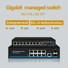 8 Порты и разъёмы гигабитный коммутатор PoE коммутатор эфирной сети, управляемый PoE 48V переключатель с 2 Порт Gigabit для программирования в производственных условиях слотов IGMP VLAN Управление коммутатор питания через Ethernet