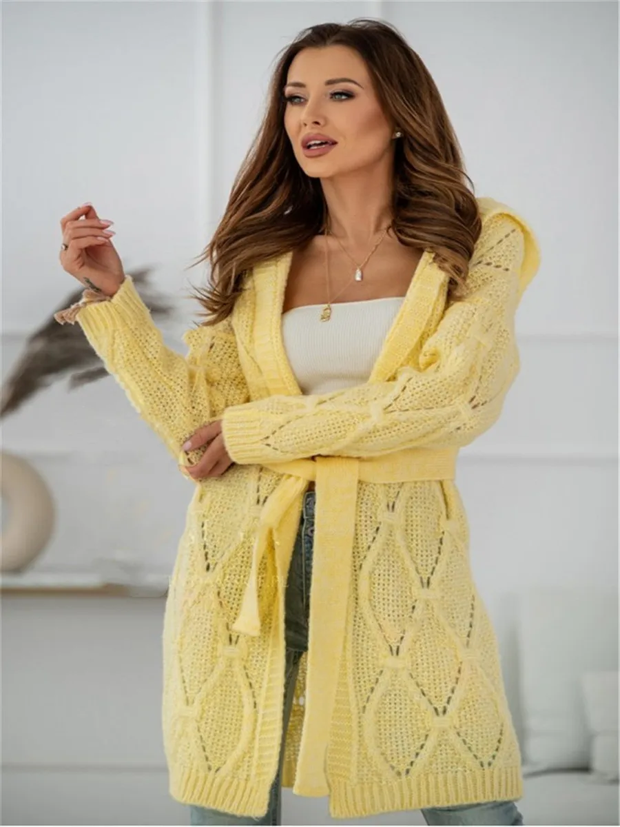 

Women Fashion Knit Cardigans Coat Lady Loose Sweaters Solid Belt 8 Colors Oversized Jumper 2021 New Knit Hoodie Cardigan Jacket