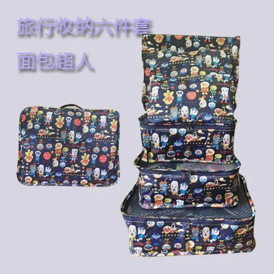 see chart12 hot 6PCS/Kits Stitch Anpanman Fashion Anime Portable Travel Bag Reusable Tote Foldable Handbags Luggage Pouch Storage cute - Color: see chart12