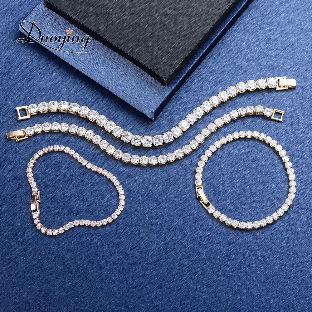Duoying Tennis Bracelet Iced Zircon Hip Hop Chains Cz Crystal Gold