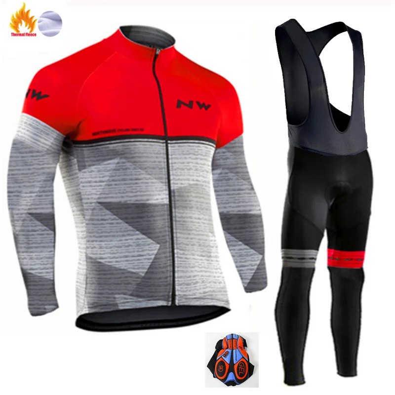 set2 Зимняя Теплая Флисовая одежда для велоспорта NW Мужской трикотажный костюм для прогулок верховой езды на велосипеде MTB Одежда Теплый комбинезон комплект - Цвет: set2