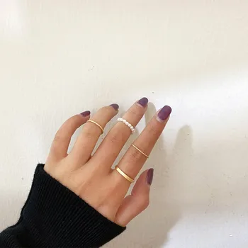 

Multi Beaded Pearl Rings Baroque Pearl Geometric Rings For Women Continuous Circle Minimalist Ring Set 2020 New Wedding Jewelery