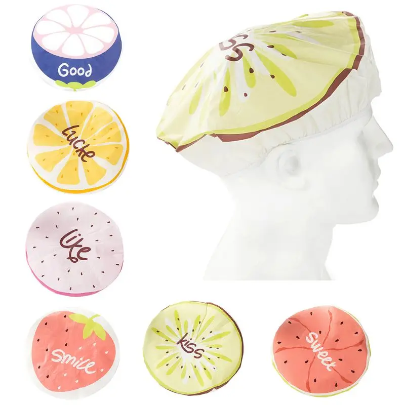 

Japanese Women Cute Cartoon Fruit Shower Cap Waterproof Elastic Bright Colorful Bath Hat Reusable SPA Bathroom Hair Cover