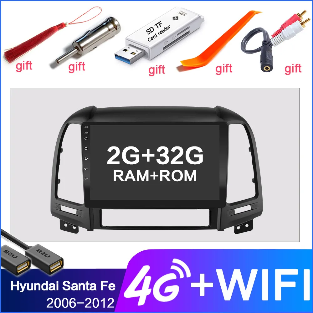 Android 8,1 мультимедийный плеер для hyundai Santa Fe 2 2006-2012 gps Navi 2din видео автомобильное радио головное устройство WiFi 4G SIM 2 din без dvd - Цвет: 4G SIM 2GB 32GB