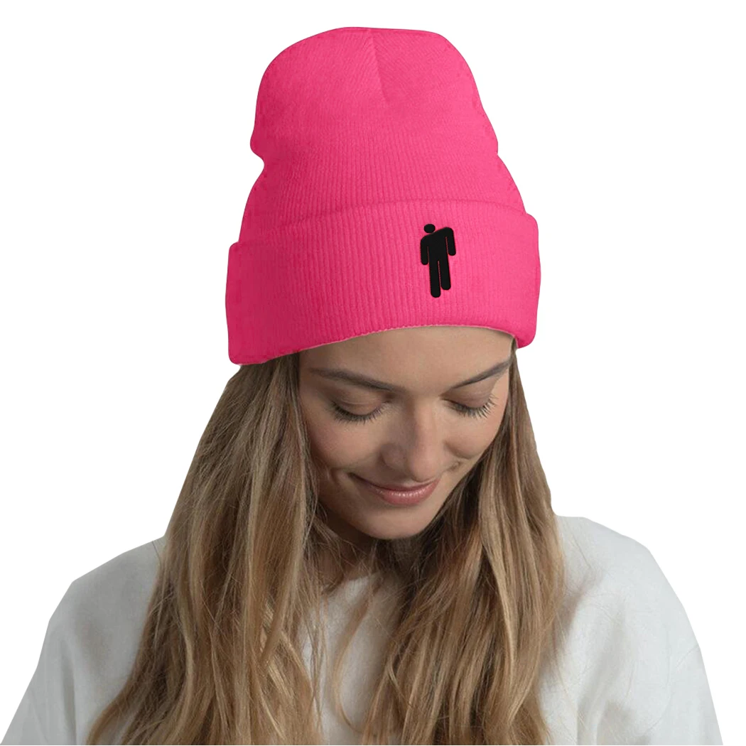 Hot Pink Унисекс вязаный берет женские шапки цвет Billie Eilish зимняя вязаная шапка теплая зимняя хип хоп уличный стиль Skullies 18 цветов - Цвет: Hot Pink