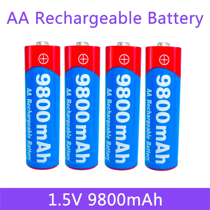 100% Original New AA rechargeable 1.5V 9800mAh Rechargeable battery for led light toy Camera Microphone | Электроника