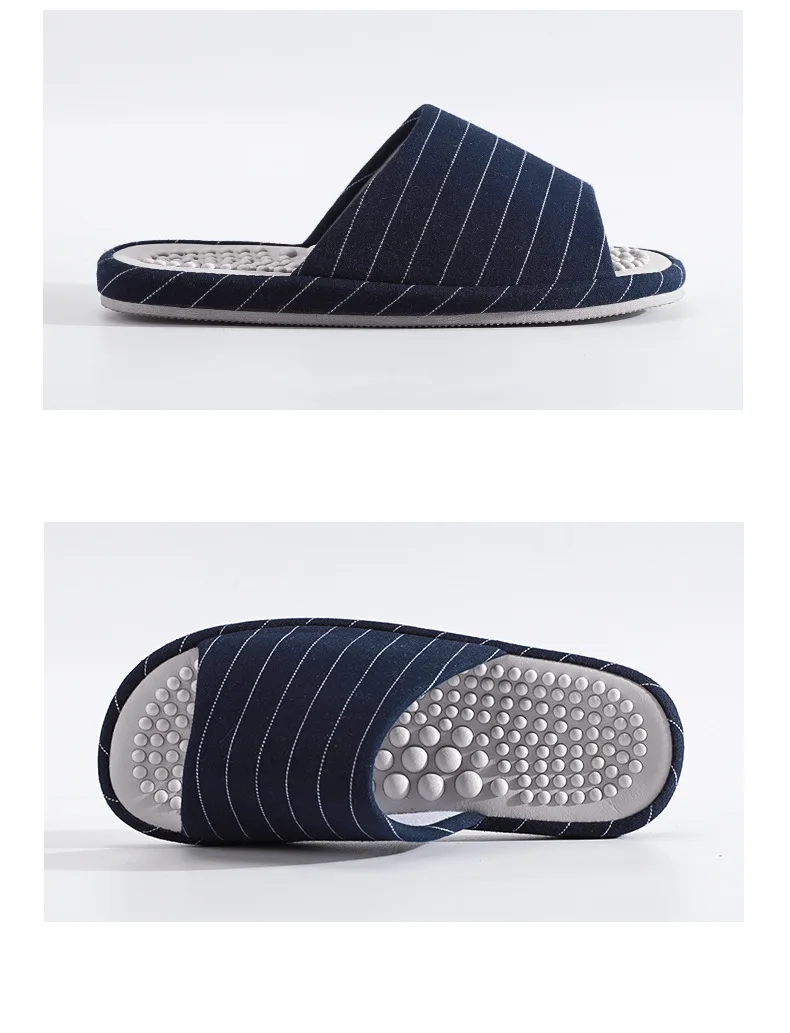 Xioami New men woman spring autumn classic striped home soft massage midsole open cotton slippers Keep warm flip flop