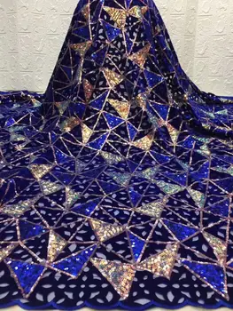 

Very soft Blue velvet Latest African Cord Lace Fabrics High Quality 2020 Nigerian Lace Fabric For Wedding African Lace Fabric