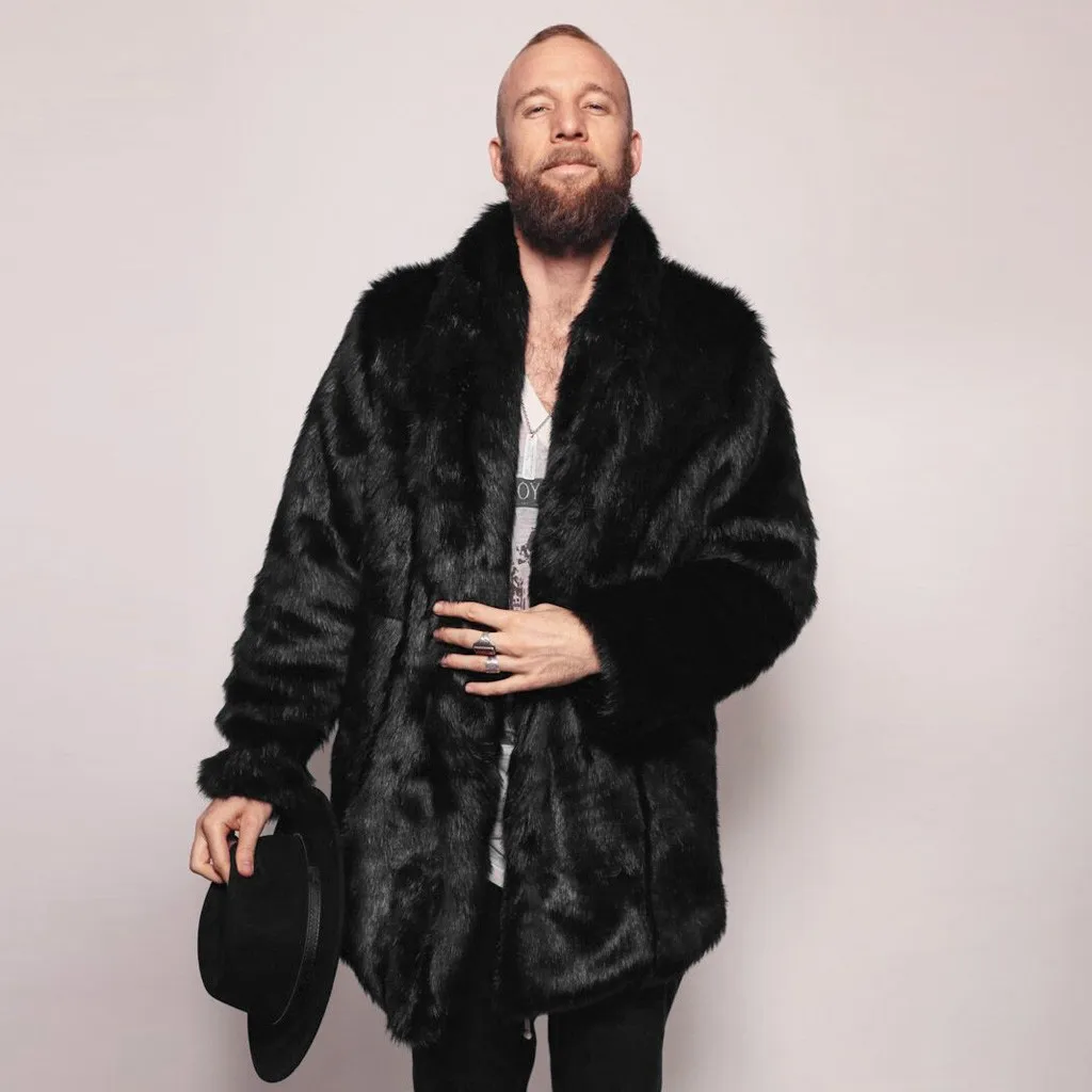 

Male Winter Autumn Thick Warm Fur Coat Turn Down Collar Man Faux Fur Jackets Solid Color Long Overcoat Outerwear Plus Size 4XL