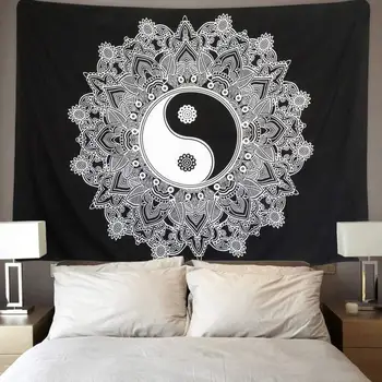 

Yingyang Mandala Gossip Tapestry Wall Hanging Black And White Printed Decor TV Wall Tapestry Carpet Blanket Table Cloth