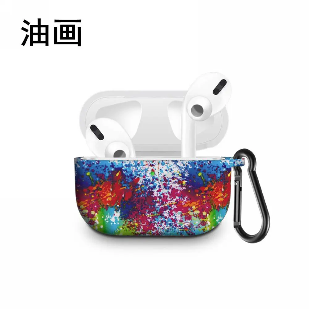 Colorful Flower Print Silicone Wireless Earphone Air Pods 3 Case For Apple AirPods Pro 3rd Cover With Key chain Ring 100pcs - Цвет: print