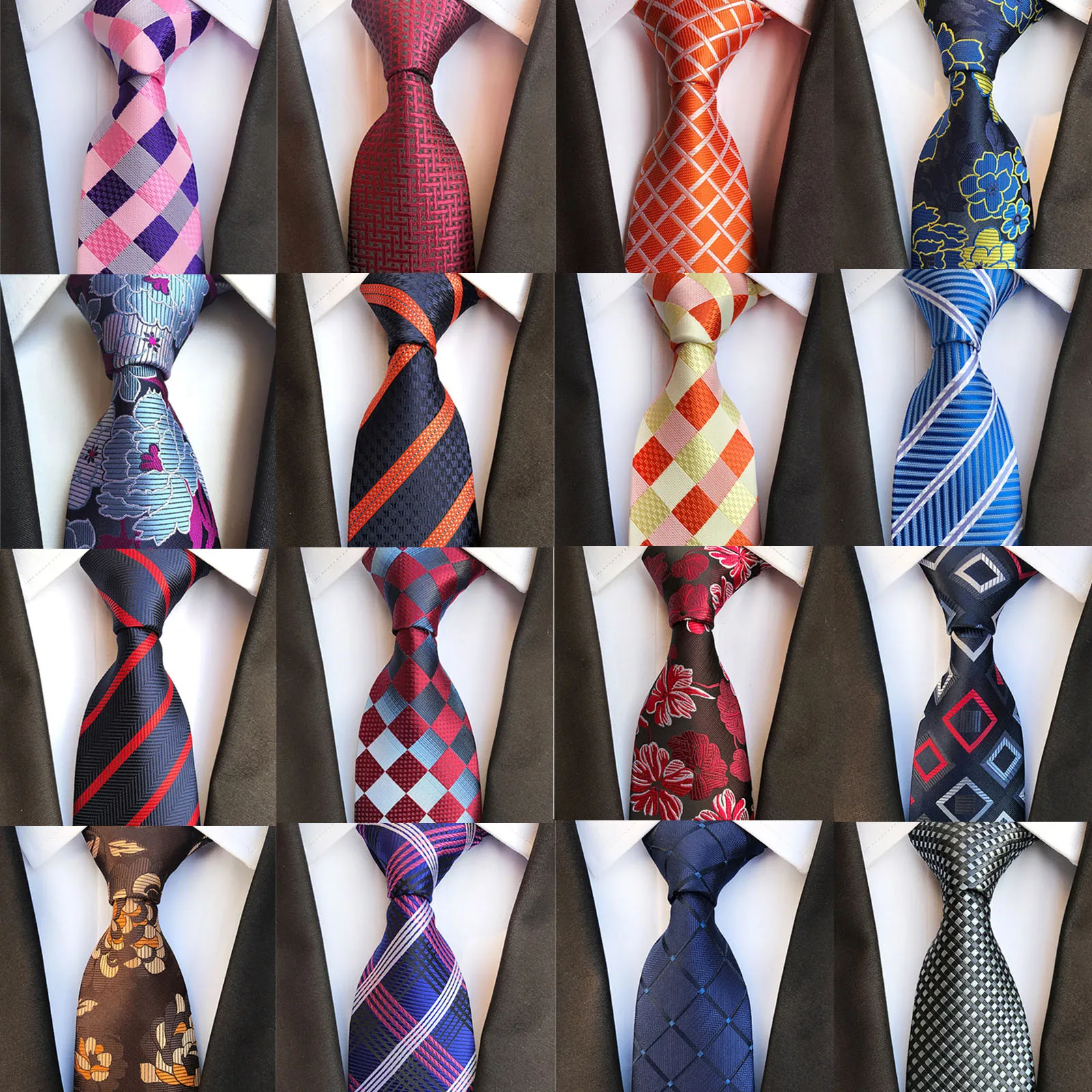 Men's Fashion Tie 8cm Silk Classic Necktie Yellow Blue Plaid Striped ...