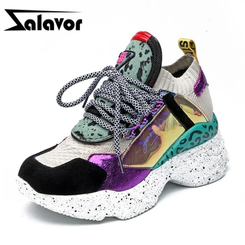 

ZALAVOR Women Chunky Street Sneakers Knit Thick Soled Increased Women Sneaker Spring Breathable Woman Shoes Footwear Size 35-42