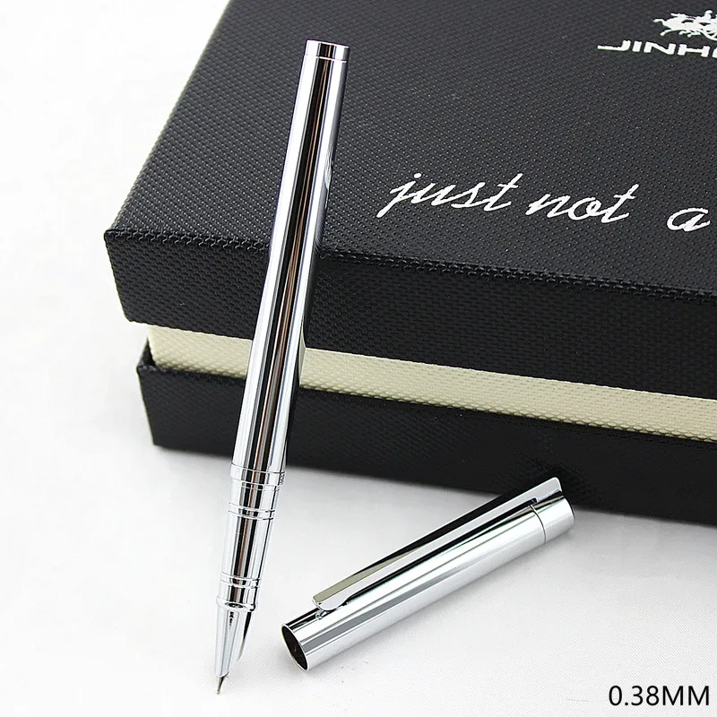 Jinhao Shine Platinum steel авторучки роскошный бренд Металл Серебро тонкая перьевая ручка с колпачком 0,38 мм чернила для письма ручка для школы офиса