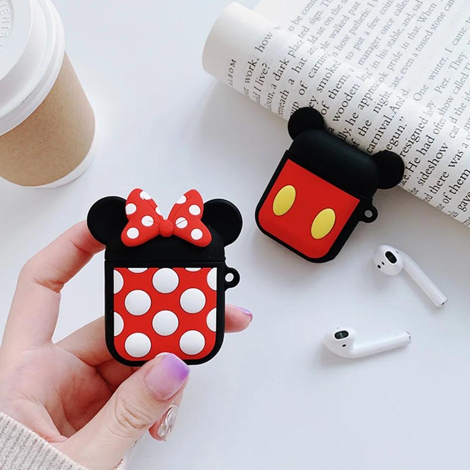 3D чехол для наушников для Airpods 2, силиконовый чехол с Микки-котом, чехол для наушников Apple Air pods, 1 чехол для Earpods, брелок для ключей