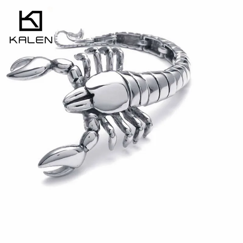 Новые уникальные тяжелые мужские браслеты из нержавеющей стали в виде животных скорпионов, браслеты в стиле панк с ручной цепочкой, лучший подарок для бойфренда