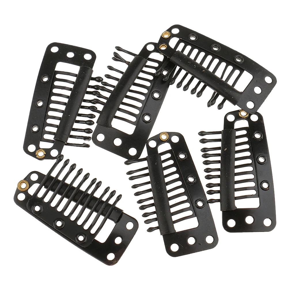 100Pcs Steel Snap Comb Clips 10 Teeth for Toupees Wigs Weft Hair Extensions