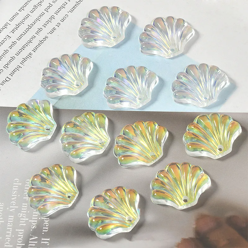 

10Pcs/lot Laser AB Color Flat back Resin Cabochon Kawaii Shell With hole Jewelry Making Pendant DIY Scrapbooking Accessories