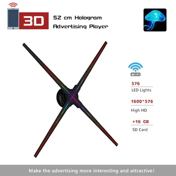 

Advertising 3D hologram projector light APP control 576 LED light virtual 3D video imaging LED fan holographic LED decoration