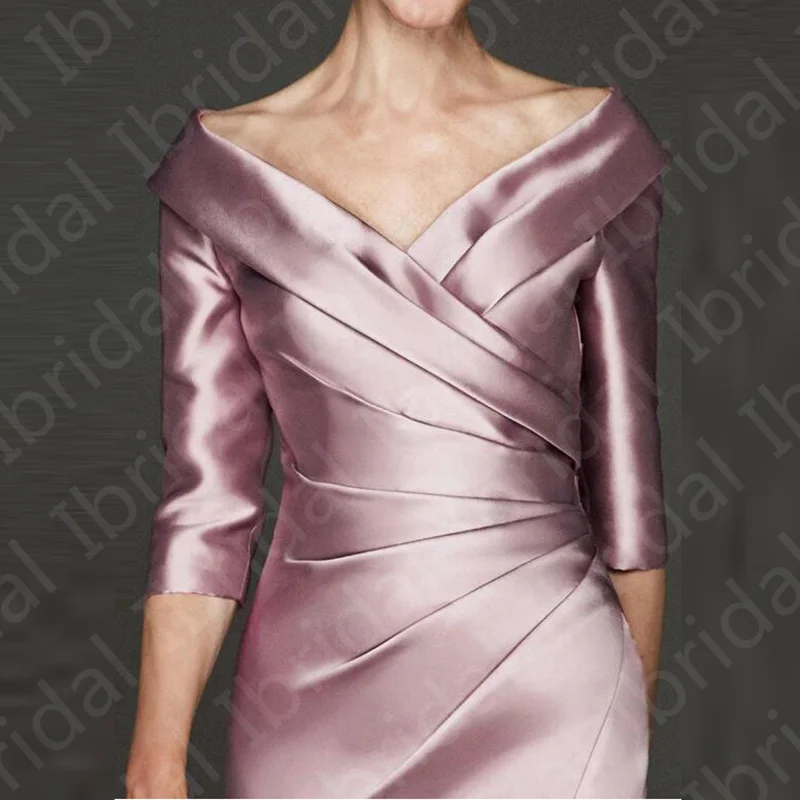 Modern Simple Mother of Bride Dresses Plunge V Neckline Dress Knee Length Groom Gowns 3/4 Sleeves mother bride dresses