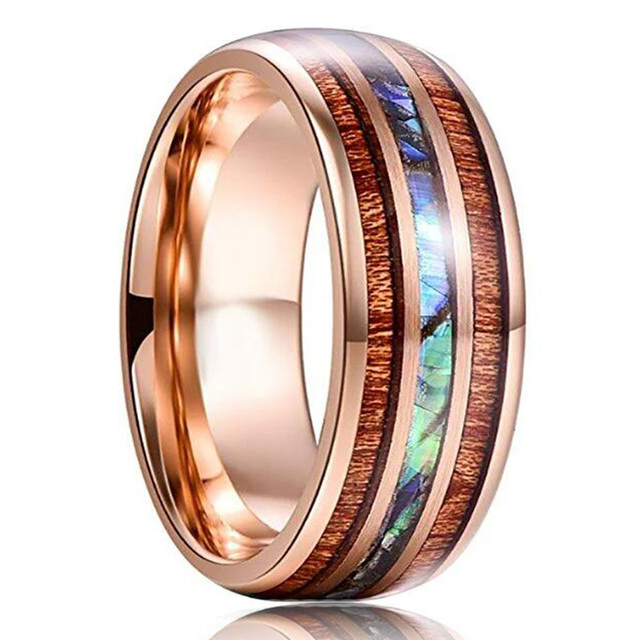 Fashion 8mm Men Black Tungsten Wild Life Hunting Ring Koa Wood Inlay Deer Family Silhouette Steel Ring Men Wedding Band
