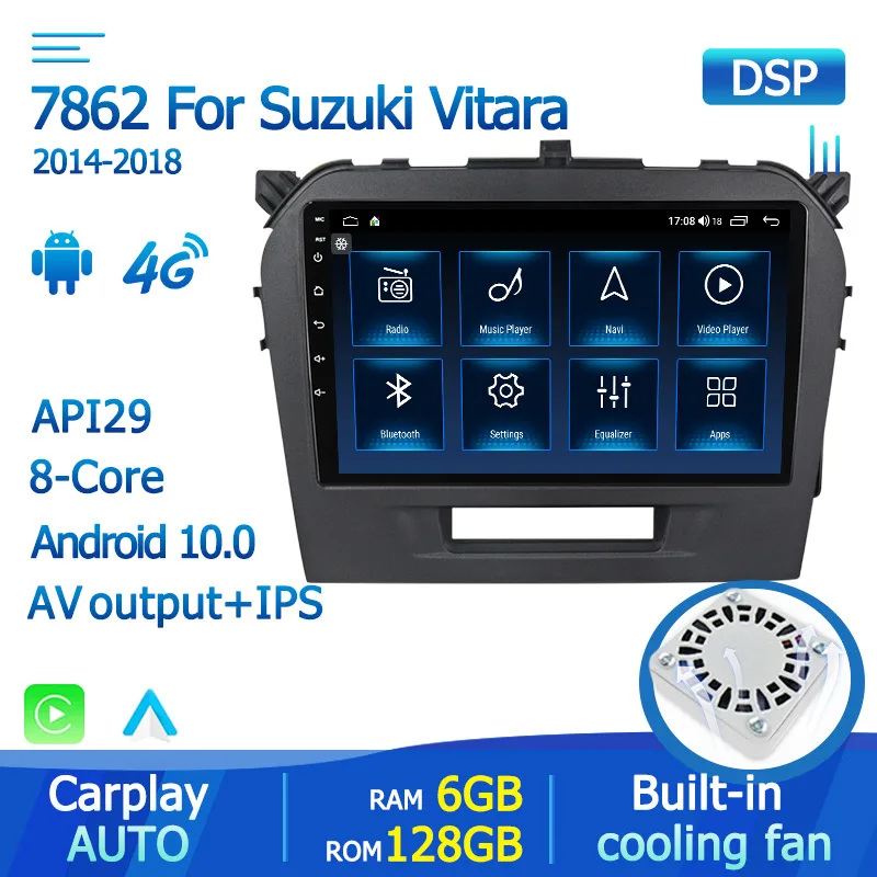 Octa Core Android 10.0 Car DVD GPS Navigation Player Deckless Stereo for Suzuki Vitara 2015-2019 Radio Multimedia DSP | Автомобили и