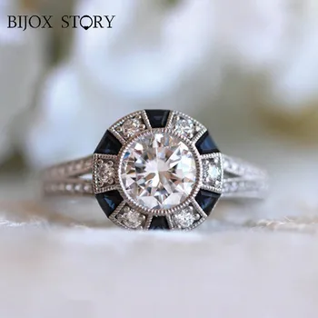 

BIJOX STORY elegant 925 silver jewelry ring for female with sapphire zircon gemstones fashion rings wedding party gift size 5-12