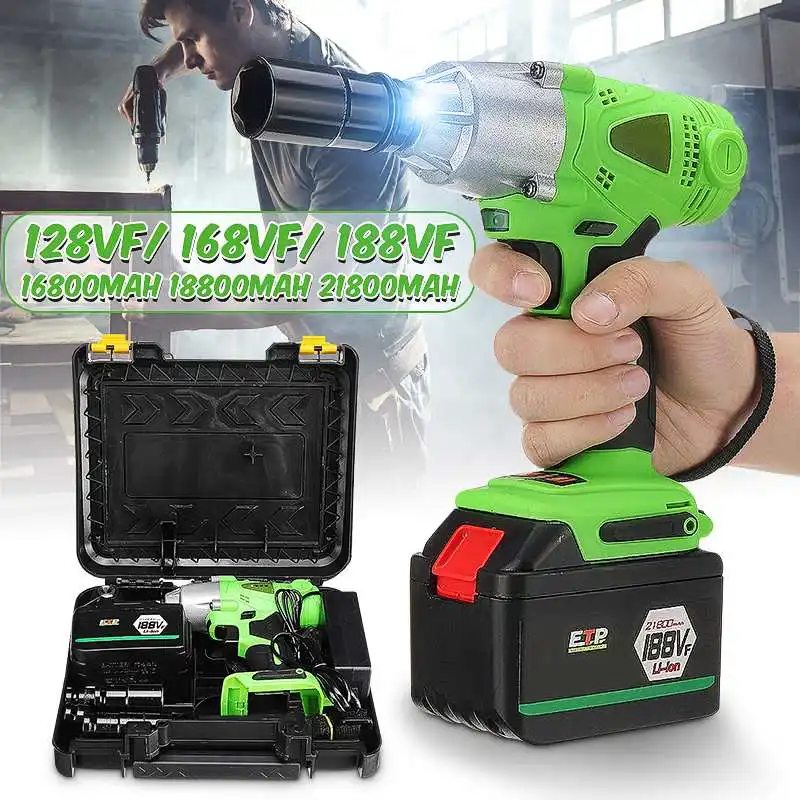 

280N 220V Cordless Impact Electric Wrench 12800-16800mAh Li Battery Hand Drill Socket 10mm Wrench Power Tool With LED Light