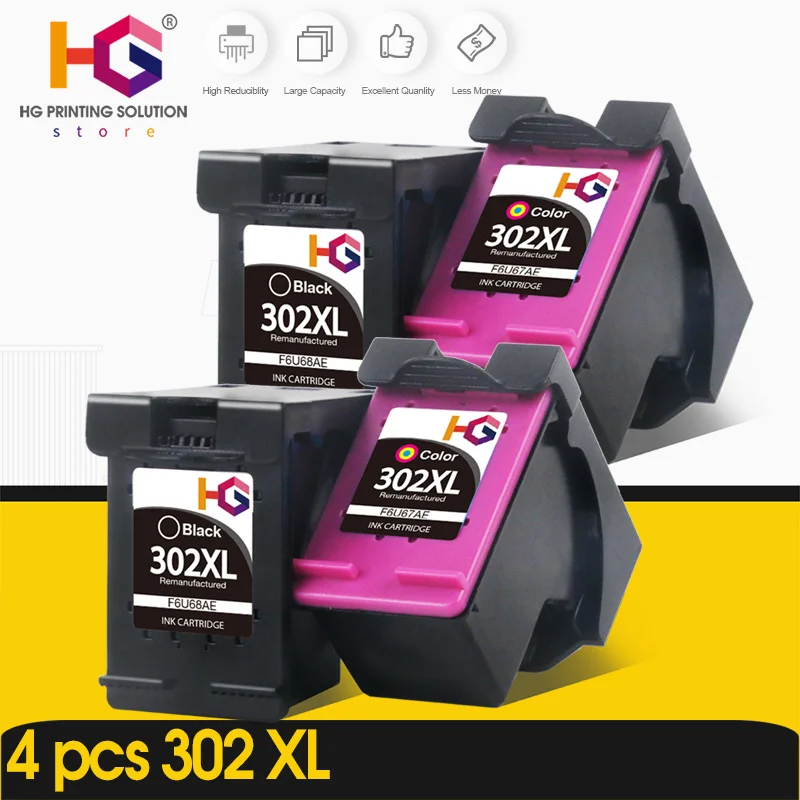 Набор из 4 сменных картриджей Alizeo для HP 302 XL hp 302xl Deskjet 2130 3630 ENVY 4520 Officejet 4650 |