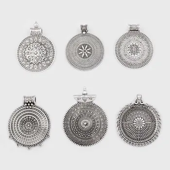 

5pcs Tibetan Silver Multi Stand Round Bohemia Carved Flower Charms Pendant Connector For Necklace Jewelry Findings Making
