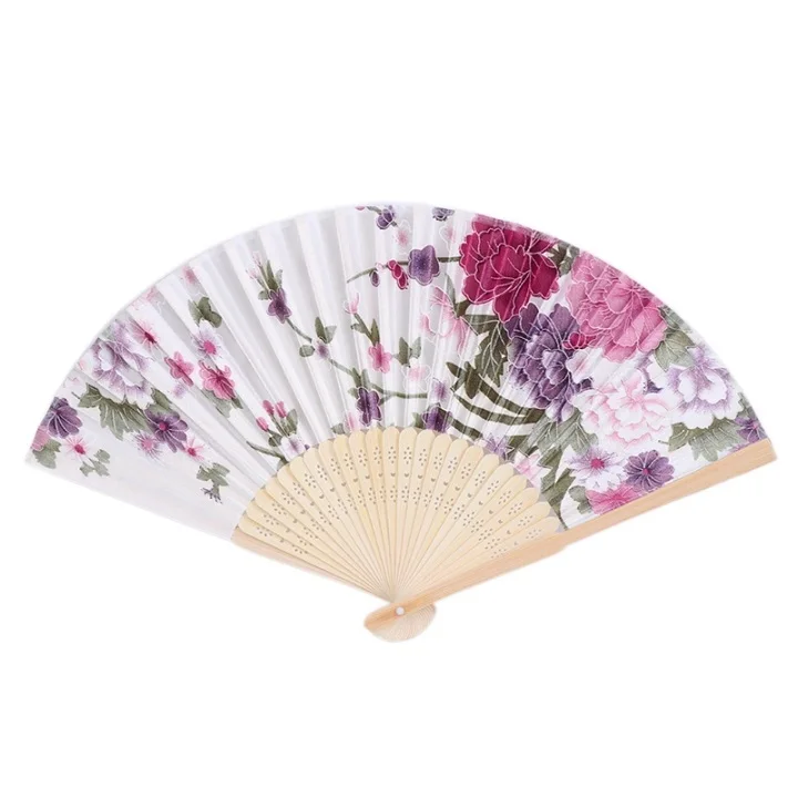 Colorful Chinese Bamboo Folding Hand Fan Flower Floral Wedding Dance Party Decor Au08 19 Dropship - Color: 1