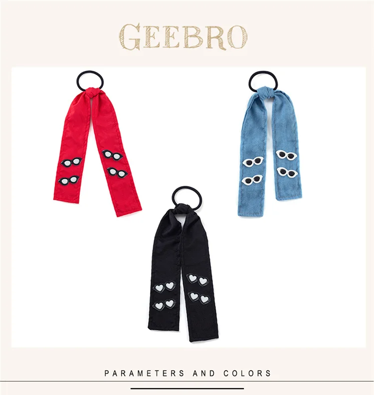 Geebro Neue Cartoon Partten Bowknot Elastische Haarband Für Frauen Mädchen Feste Farbe Scrunchies Haar Krawatten Sonnenbrille Herz Stirnband – Detail 1