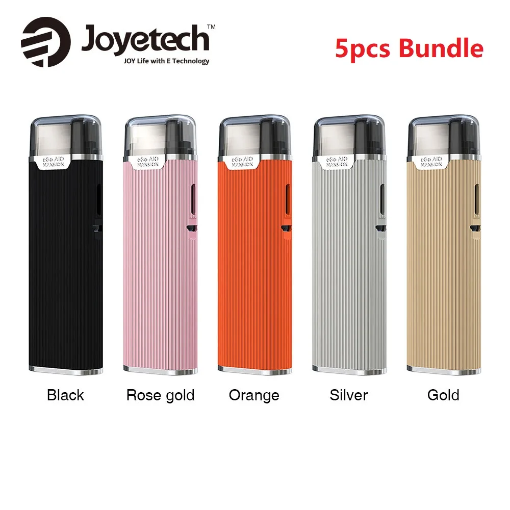 

5pcs Bundle Joyetech eGo AIO Mansion Kit E-cig Vape Kit with 1300mAh Battery & 2ml Pod & 0.6ohm BF SS316 Coil Vs Bident Kit