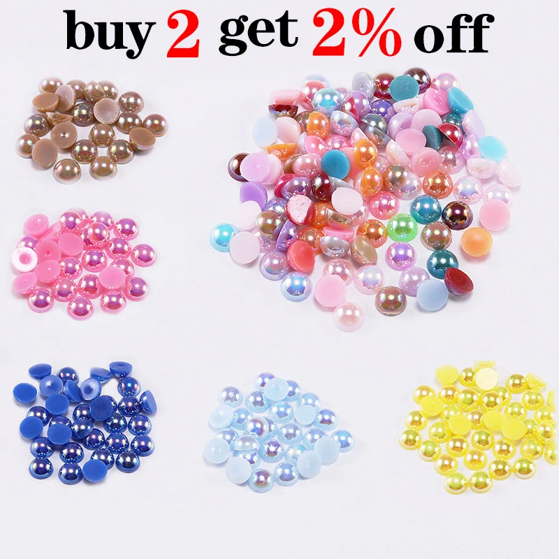 AB Color Imitation Pearls Craft Half Round Flatback Beads 2/3/4/5/6/8/10/12/14mm For Jewelry Making Nail DIY Decoration