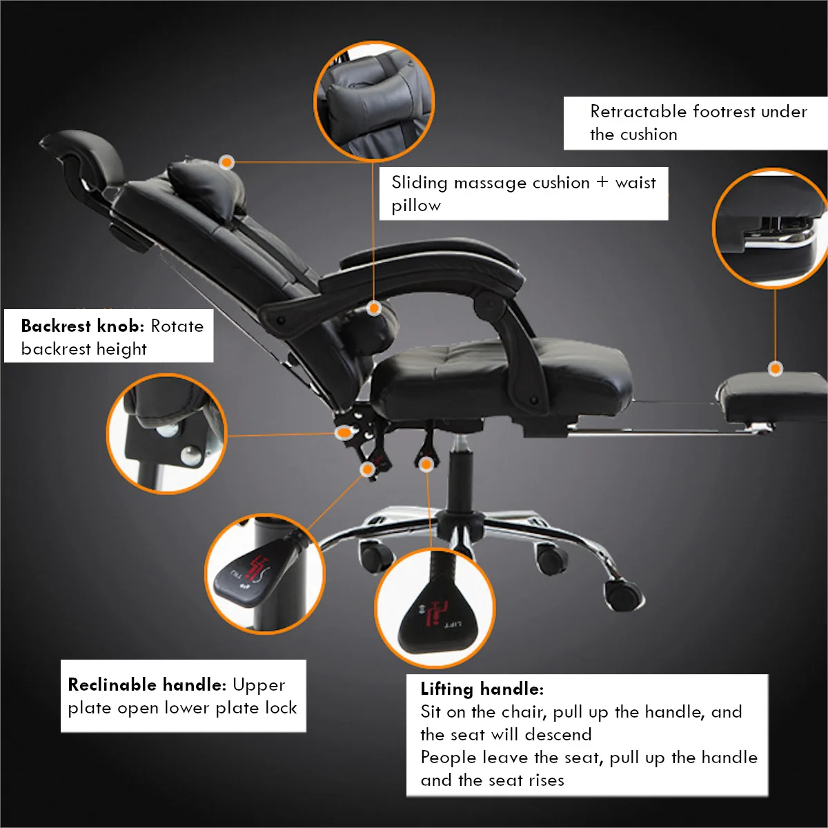 Computer Chair Leather Racing Gaming Office Chair High Back Ergonomic Recliner Seat With Footrest Office Furniture Black White Computer Chair Leather Racing Gaming Office Chair High Back Ergonomic Recliner Seat With Footrest Office Furniture Black White
