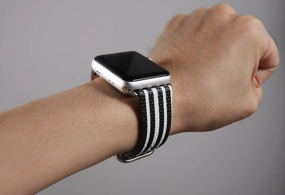 UEBN кожаный Контрастный ЦВЕТНОЙ ремешок для apple watch 38 42 40 44 мм Классическая пряжка кожаный ремень для iwatch series 4 3 2 1 ремешки для часов