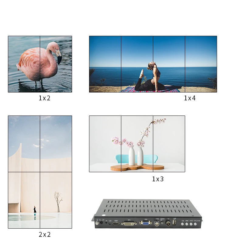 

Vertical Video Wall Controller for 2/3/4 Displays Portrait 1x4 1x3 1x2 2x2 Rotate 90 Degree HDMI/DVI/VGA/CVBS/TV/USB
