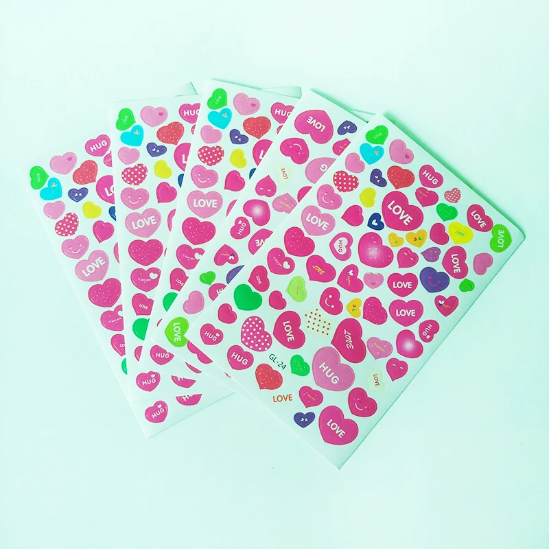 Diary Stickers Stationery Kids Toys Scrapbook Stationery Sticker 5 Sheets Heart