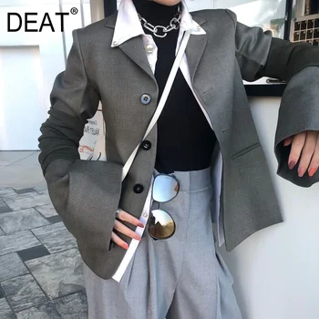 

DEAT Gray Long Sleeve Detachable Sleeve Single Breasted Ladies Office Blazer Femme Simple Fashion 2020 Autumn Coat New TV848