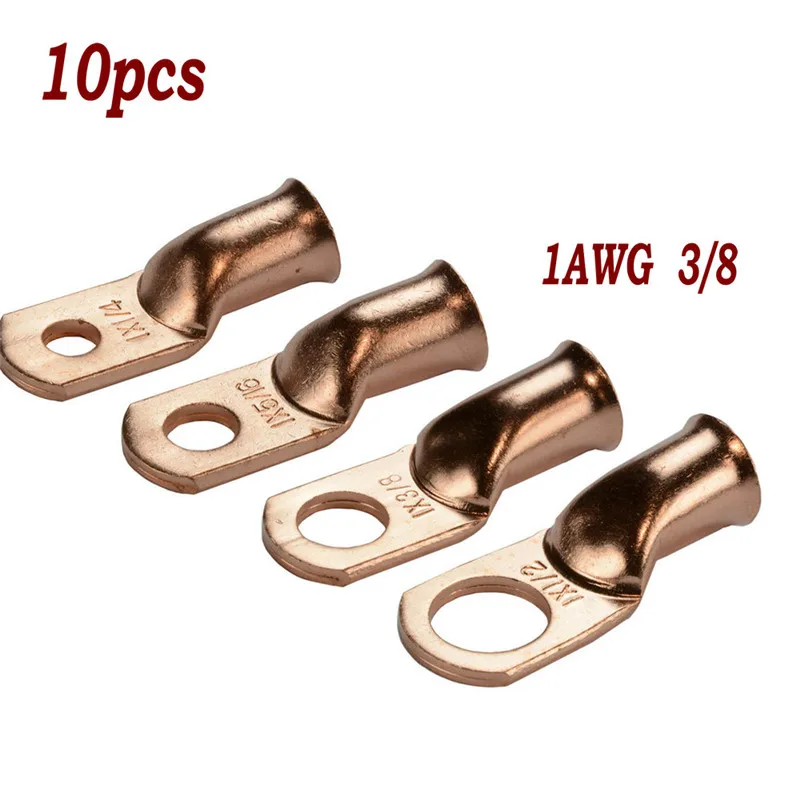 

10pcs Wire Ring Terminal Copper 1 AWG Gauge 3/8 Connectors Car Audio Terminals Cable Wire Connectors