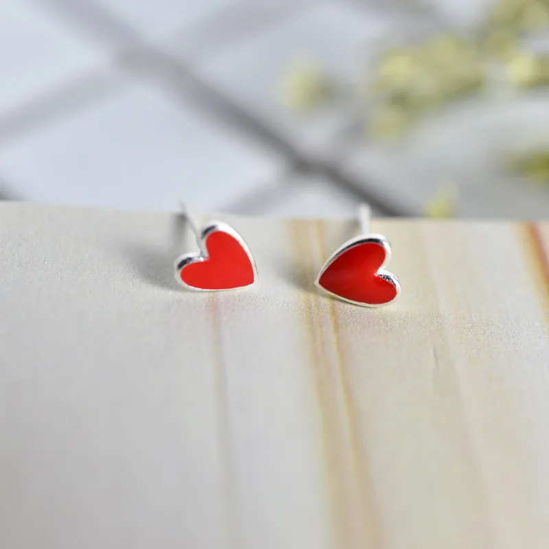 

Real 925 Sterling Silver Red heart Stud Earrings for Women Girls Fashion sterling-silver-jewelry brincos brinco