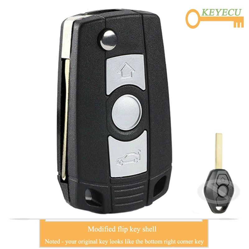 

KEYECU EWS Modified Flip Remote Control Car Key Case Shell for BMW E81 E63 E38 E39 E46 M5 X3 X5 Z3 Z4, 3 Buttons - HU92 Blade