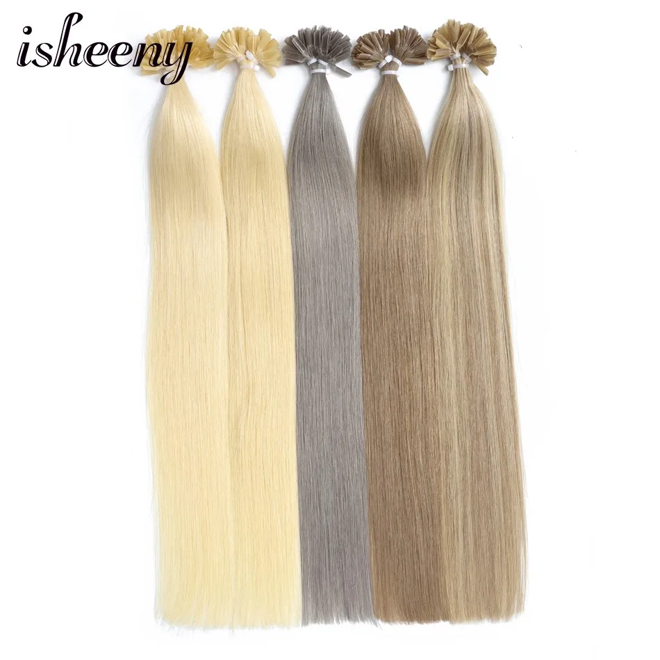 Isheeny, 50 шт., накладные волосы для ногтей/u-образные накладные волосы, 1", 18", 2", Remy, кератиновые, европейские человеческие волосы на Капсулах