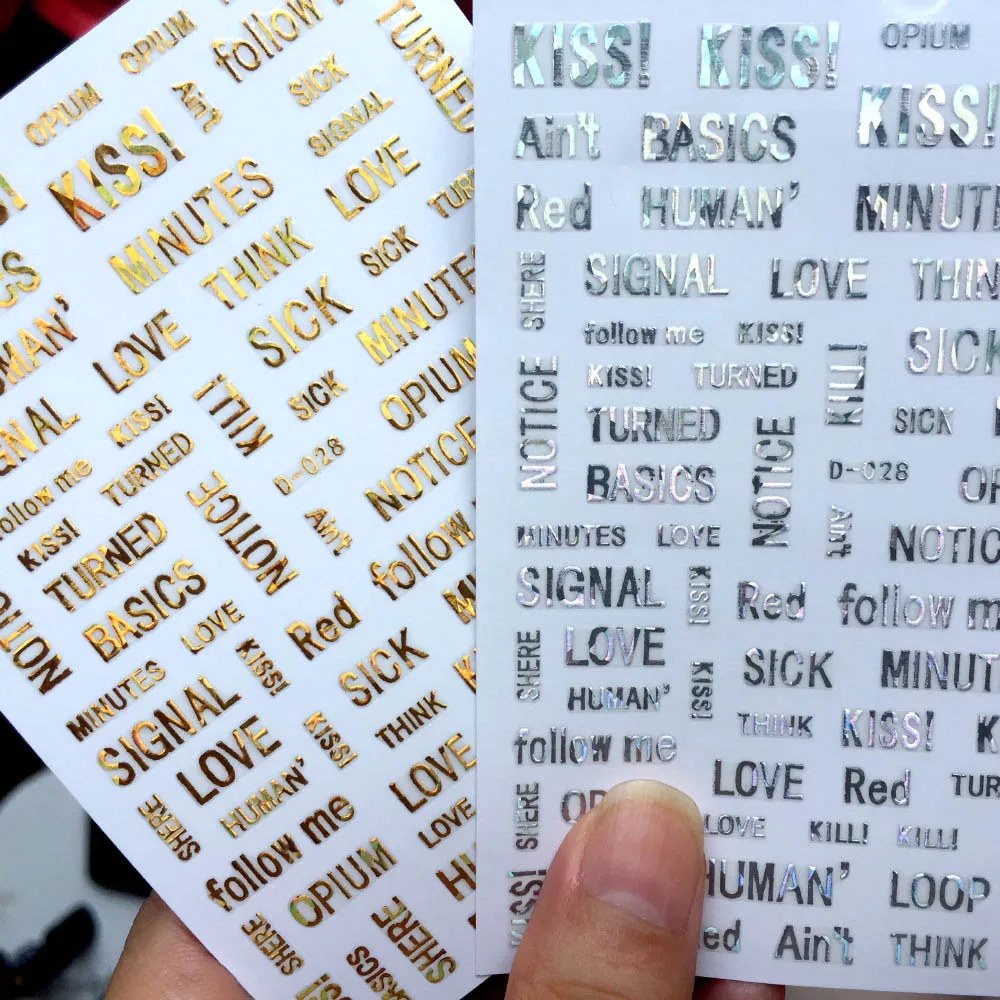

1pcs Alphabet 3d Nail Sticker Decals laser gold silver English Letters Writing Designs Manicure Nail Decorations Adhesive Slider