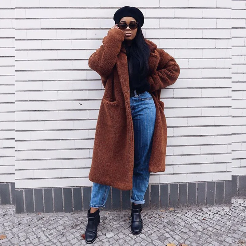 

Echoine Winter Think Warm Faux Fur Long Coat Oversize Loose teddy Bear coat manteau femme teddy jacket Outwear Overcoat Luxury